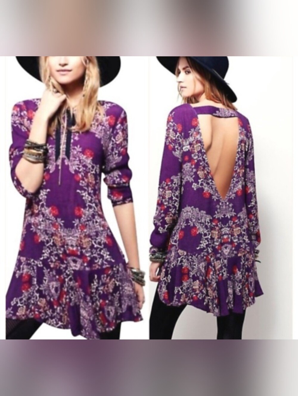 Free People Smooth Talker Tunic Dress Purple Combo sz Large